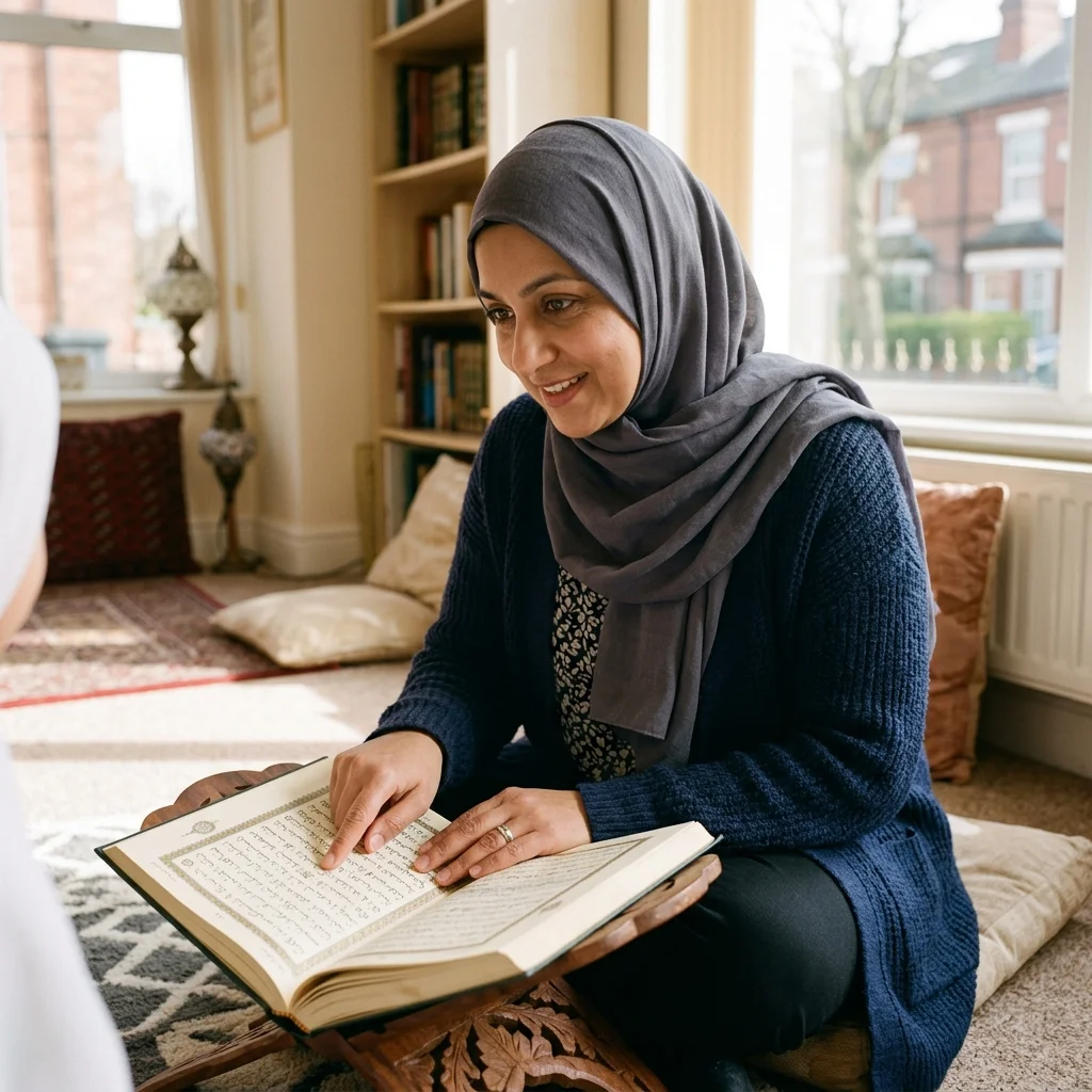 Certified Quran teacher explaining Tajweed recitation rules