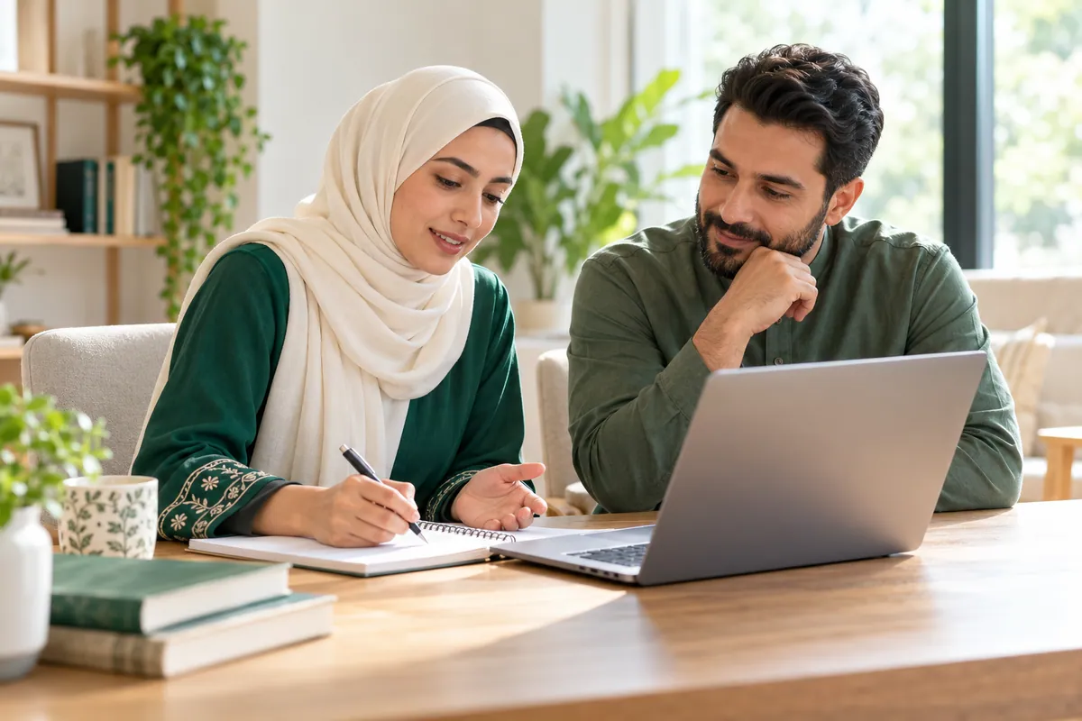 Parent preparing an enrolment checklist beside a laptop, calendar and notebook