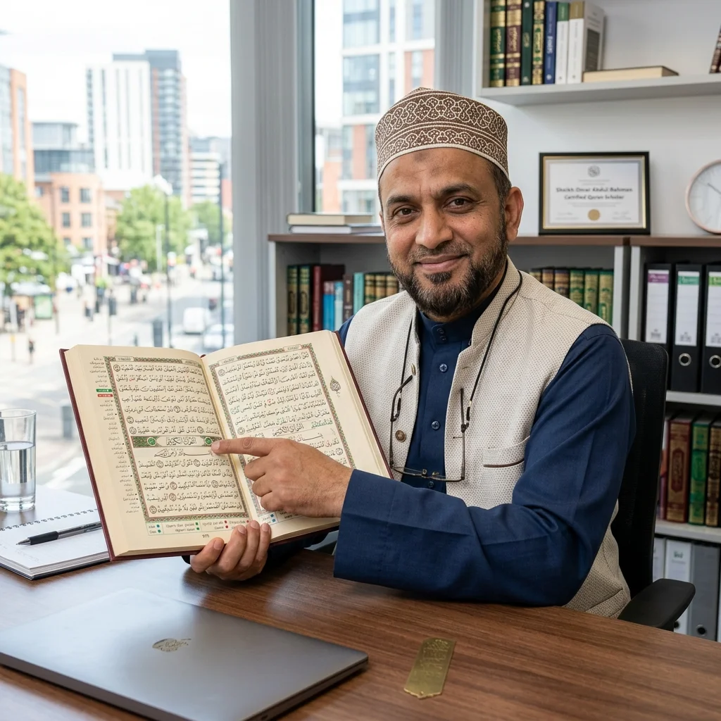 Certified Quran teacher explaining Tajweed recitation rules