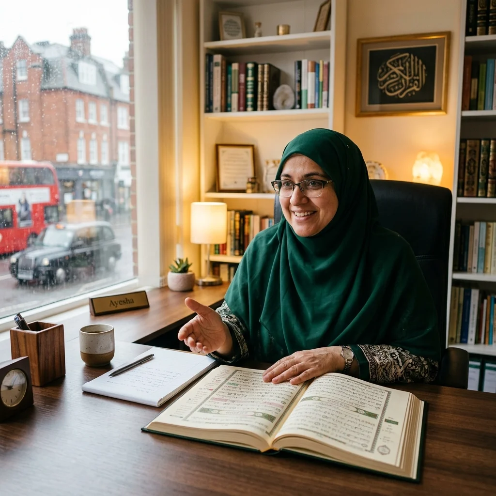 Certified Quran teacher explaining Tajweed recitation rules