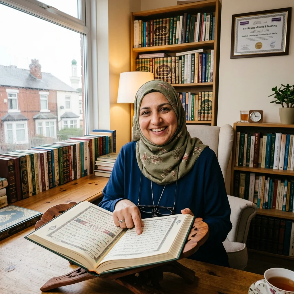 Certified Quran teacher explaining Tajweed recitation rules