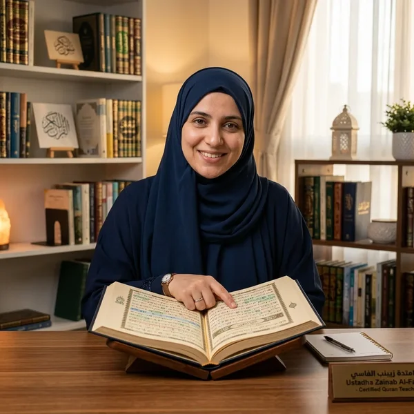 Certified Quran teacher explaining Tajweed recitation rules